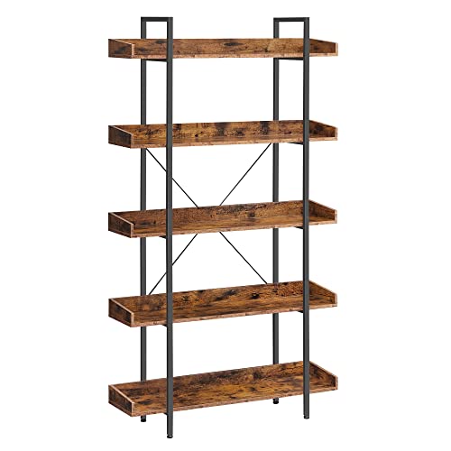 Bookshelf, 5-Tier Shelving Unit, Spacious Storage Shelves, Easy Assembly, Living Room, Bedroom, Home Office, Industrial, Rustic Brown and Black