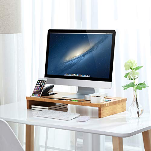 Bamboo Monitor Stand Riser, Desktop Organiser for Laptop, cellphone, TV, Printer , Natural, 60 x 30.2 x 8.5 cm