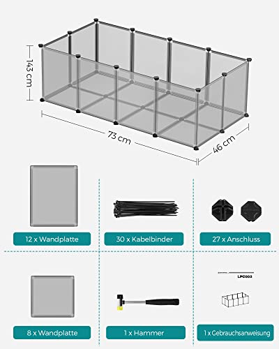 Pet Playpen, Guinea Pig Run and Cage with Floor, Indoor DIY Transparent Plastic Enclosure for Hamsters, Rabbits, Hedgehogs, Small Animal Exercise Habitat, Grey