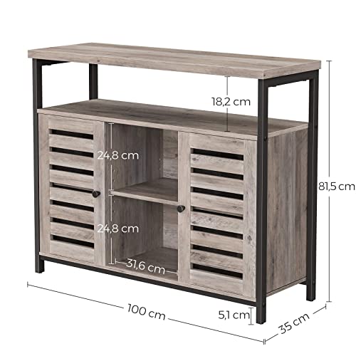 Floor Standing Cabinet, Kitchen Storage Cabinet with Cupboard and Shelves, Louvred Doors, for Dining Room, Living Room, Hallway, Bedroom, Greige and Black