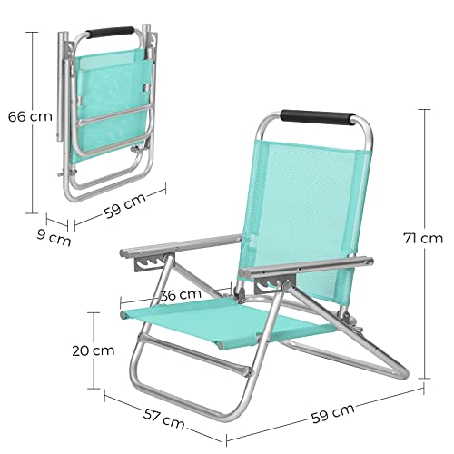 Portable Beach Chair with 4-Position Reclining Backrest, Folding Beach Chair with Armrests, Breathable and Comfortable Fabric, Outdoor Chair, Green