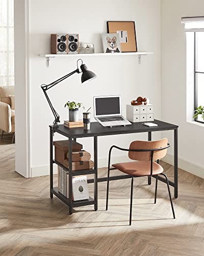 Computer Desk PC Desk Office Table with 2 Shelves on Right or Left Side for Office Living Room Steel Frame Industrial Design Black