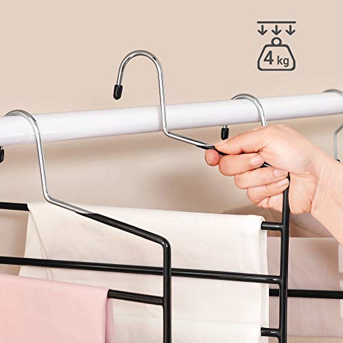 Trousers Hangers, 5-Bar Clothes Hangers, Set of 4, Space-Saving, Open-Ended, Non-Slip Trousers Organisers for Jeans Towels Scarves, Black