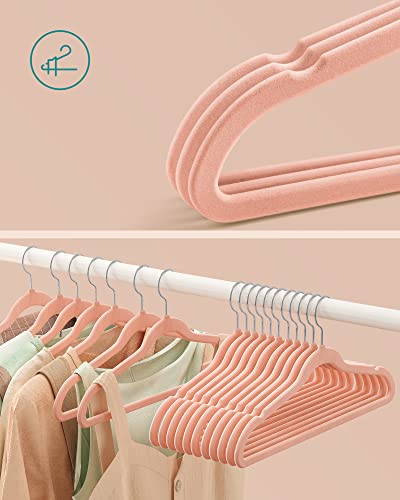 Set of 30 Velvet Hangers, 42 cm Long, Thin and Durable, High Load Capacity, with 360° Swivel Hooks, for Coats Shirts Suits, Pink , ABS Plastic, Metal, 43.5 x 0.6 x 22.5 cm