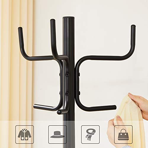 Coat Rack, Freestanding Metal Coat Tree with 6 Hooks, for Coats, Hats, Bags, 54 x 54 x 171.1 cm, Black