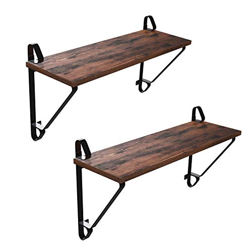 Wall Shelves, Set of 2, Large Floating Shelves, Stable Hanging Shelves for Living Room, Bedroom, Hallway, 60 x 20 x 33 cm, Industrial Style, Rustic Brown and Black