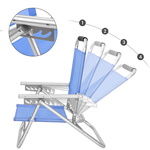 Portable Beach Chair with 4-Position Reclining Backrest, Folding Beach Chair with Armrests, Breathable and Comfortable Fabric, Outdoor Chair, Blue