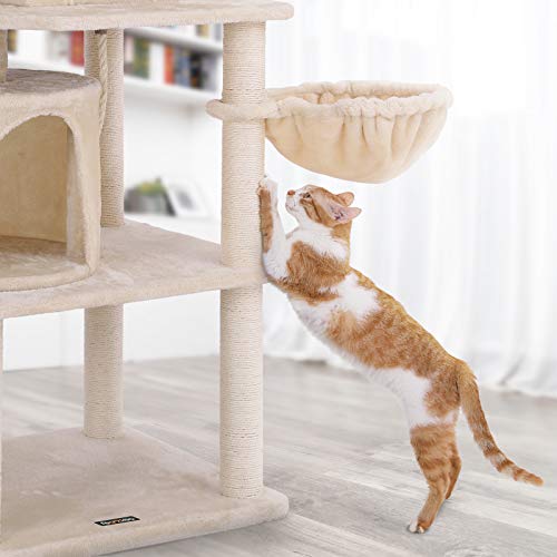 Cat Tree, Tall Cat Tower, 2 Caves, Beige