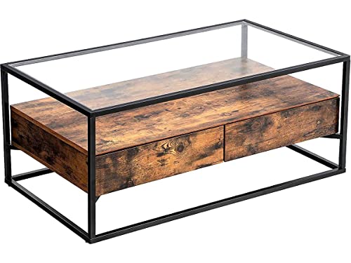 Habitat et Jardin Wooden Coffee Table, Rustic Brown/Black, 106 x 57 x 45 cm