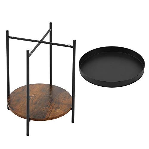 2-Tier Side Table, End Table with Movable Tray, Coffee Table, Steel Frame, for Living Room, Bedroom, Rustic Brown and Black