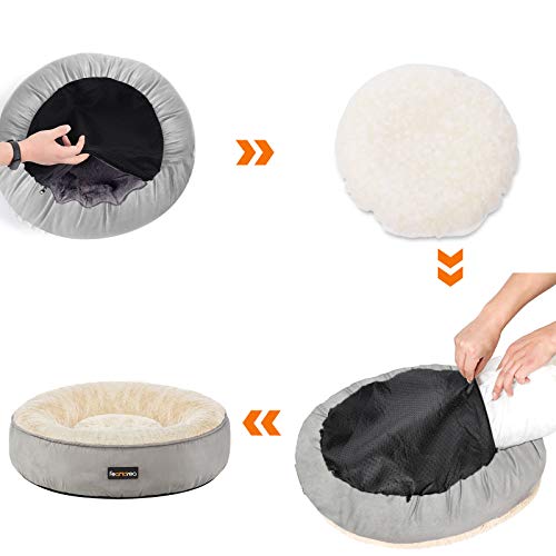 Dog Bed, Doughnut Cat Bed, Round, 70 cm Dia, Light Grey