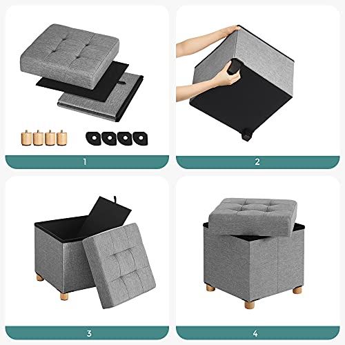 Storage Ottoman, Padded Foldable Bench, Chest with Lid, Solid Wood Feet, Space-Saving, Holds up to 300 kg, for Bedroom, Hallway, Children’s Room, Light Grey