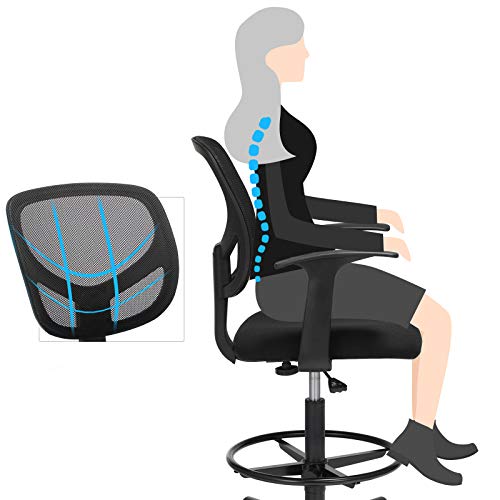 Office Chair Ergonomic Work Stool with Armrests Seat Height 55-75 cm High Work Chair with Adjustable Foot Ring Load Capacity 120 kg Black