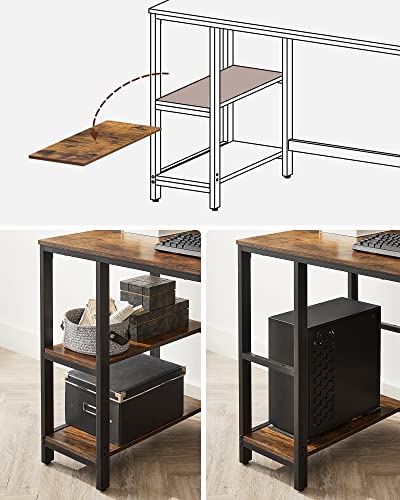 Computer Desk, Writing Desk with 2 Shelves on Left or Right, Work Table for Office Living Room, Steel Frame, Industrial, Rustic Brown and Black