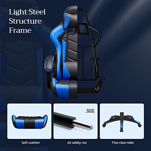 Gaming Chair, Ergonomic Office Chair, Desk Chair, Extendable Footrest, 90°-135° Tilt Angle, Maximum Load 150 kg, Black/Blue