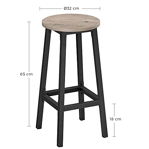 Set of 2 Bar Stools Kitchen Chairs with Sturdy Steel Frame Height 65 cm Round Easy Assembly Industrial Style Greige-Black