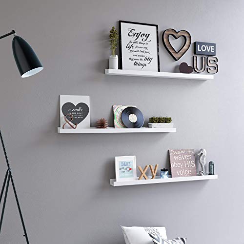 Wall Shelf, Floating Shelf Ledge, for Picture Frames and Books, 110 x 10 cm, High Gloss Finish, White