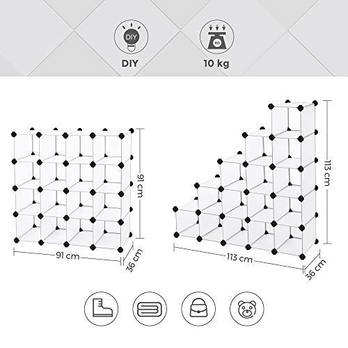 Interlocking Shoe Rack, Rectangular Storage Organiser, 15-Slot Modular DIY Storage Shelf Unit, Metal Wire Wardrobe, White