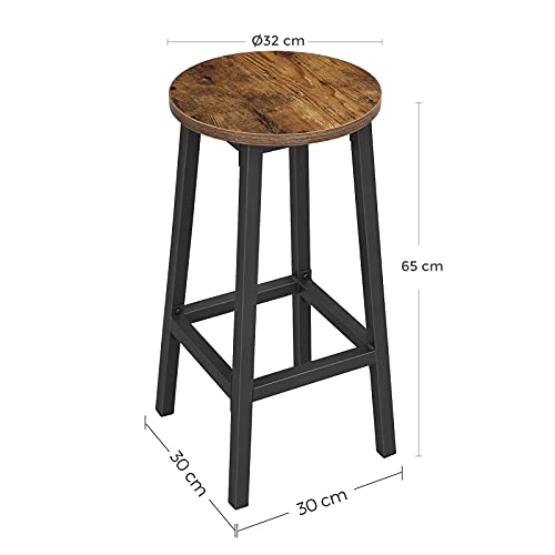 Set of 4 Kitchen Bar Stools with Steel Frame Height 65 cm Round Easy Assembly Industrial Design Vintage Brown / Black