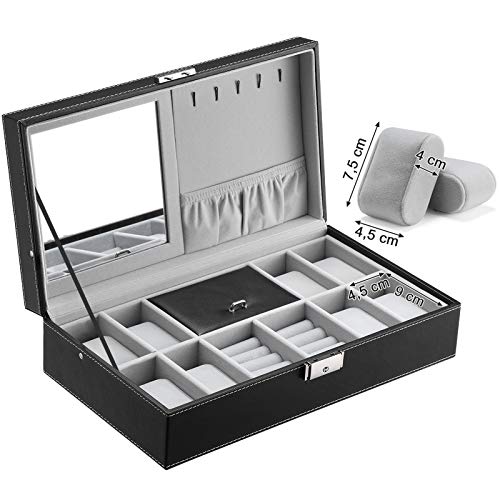 Watch and Jewellery Storage Box Case for 8 Watches with Mirror and Cufflink Box