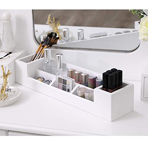 Vanity Set, Dressing Table Set with Large Frameless Mirror for Makeup, 5 Drawers and a Removable Storage Organiser, Cushioned Stool, White