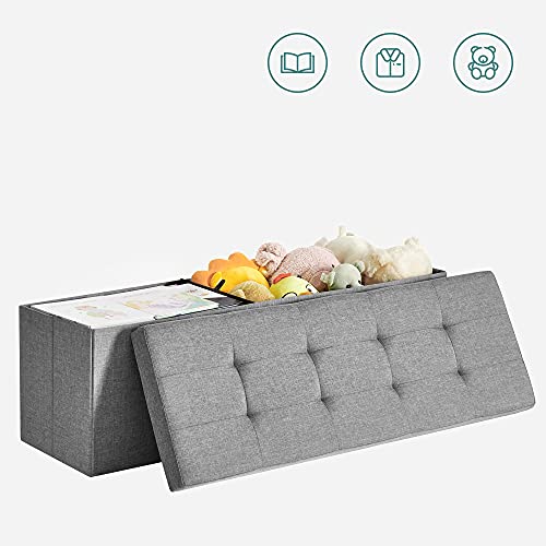 43 Inches Folding Storage Ottoman Bench, Storage Chest, Foot Rest Stool, Bedroom Bench with Storage, Light Gray U