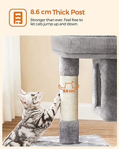 Cat Tree, Compact Cat Condo with 2 Caves, Light Grey