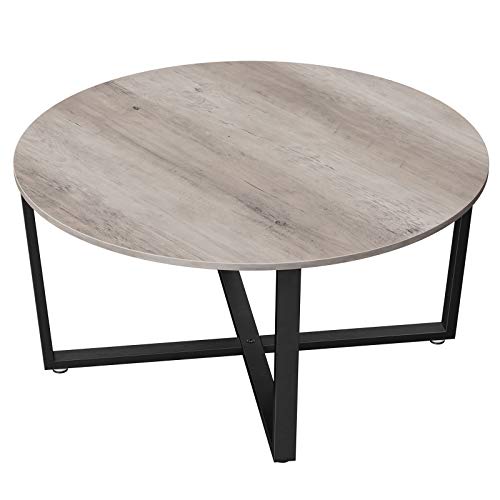 Round Coffee Table, Industrial Style Cocktail Table, Durable Metal Frame, Easy To Assemble, for Living Room, Bedroom, Greige and Black