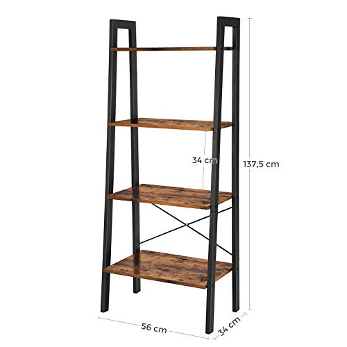 Ladder Shelf, Bookshelf, 4-Tier Industrial Storage Rack for Living Room, Bedroom, Kitchen, Rustic Brown and Black