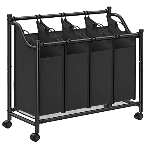 Rolling Laundry Sorter, Laundry Basket with 4 Removable Bags, Laundry Hamper, Laundry Trolley, for Laundry Room, Bedroom, Bathroom, 4 x 35L, Black