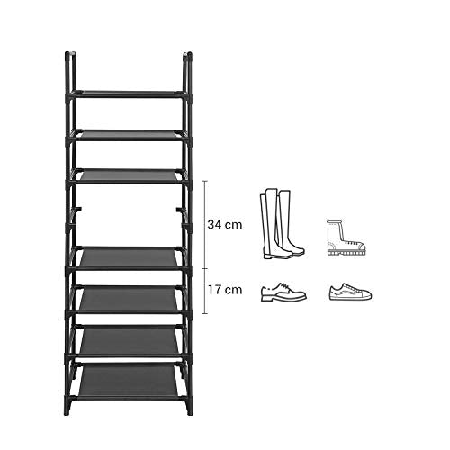 8-Tier Shoe Rack, Shoe Shelf, Shoe Storage Organiser, Space-Saving, 28 x 46 x 145 cm, Metal Frame, Non-Woven Fabric Shelves, for Hallway, Bedroom, Black