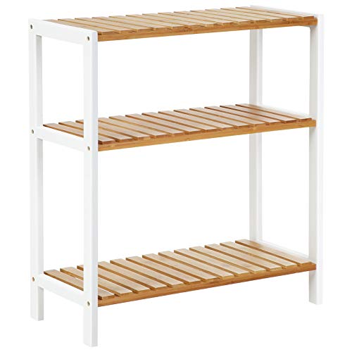 Bamboo Storage Shelf, 3-Tier Plants Shoe Rack, Multipurpose, in the Entryway, Bathroom, Living Room, Balcony, Kitchen, Natural and White