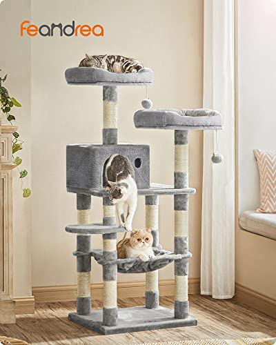 Cat Tree, Stable Cat Tower, 2 Plush Perches, 143cm, Light Grey