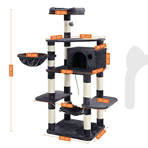 Cat Tree, Play Tower 164 cm, Smoky Grey