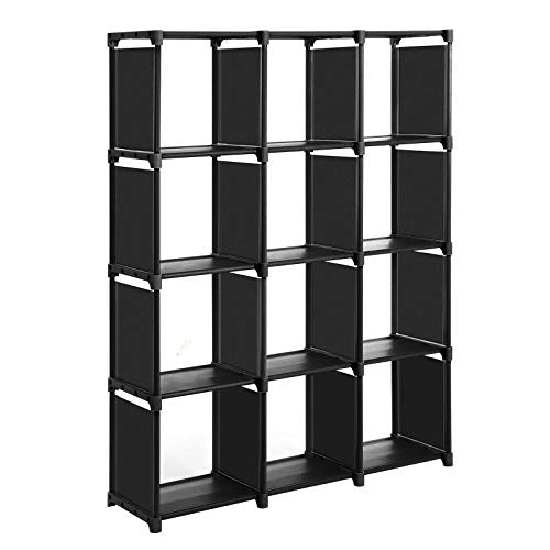 Cube Storage, 12-Cube Bookcase, DIY Closet Organiser, Storage Shelf in Living Room, Children’s Room, Bathroom, 105 x 30 x 140 cm, Includes Rubber Mallet, Black