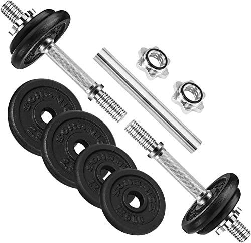 2-in-1 Dumbbells Set, 2 x 15 kg Cast Iron Adjustable Weights, with Extra Steel Barbell Bar, Fitness Training, Weight Lifting, at Home Gym, Black