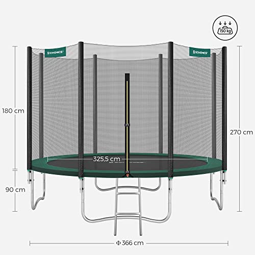 Trampoline 366 cm (12 ft), Outdoor Backyard Trampoline, TÜV Rheinland GS Certificate, with Enclosure Safety Net, Spring Cover Pad, Ladder, Holds 150 kg, Green