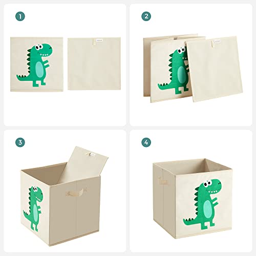 Storage Boxes, Set of 3, Storage Baskets, Toy Storage, Fabric Boxes, 30 x 30 x 30 cm, Foldable, with Handles, Bedroom, Playroom, Dinosaurs, Beige