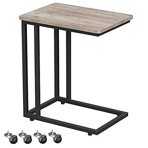 End Table, Side Table, Coffee Table, with Steel Frame and Castors, Easy Assembly, Industrial, for Living room, Bedroom, Balcony, Greige and Black