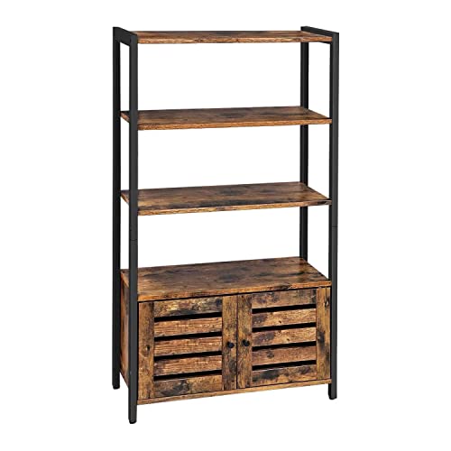 Bookcase, Floor-Standing Storage Cabinet and Cupboard with 2 Louvred Doors and 3 Shelves, Bookshelf in Home Office, Living Room, Multifunctional, Industrial Design, Rustic Brown