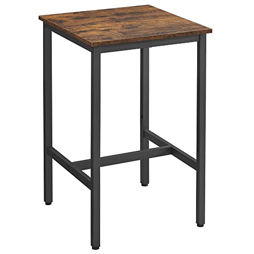 Breakfast Bar, Square Tall Bar Table, Heavy-Duty Steel Frame, 60 x 60 x 90 cm, Easy Assembly, for Kitchen Living Room, Industrial Style, Rustic Brown and Black