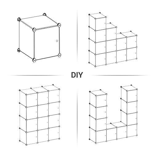 12-Cube Storage Organiser, Plastic Cabinet with Door, Shoe Rack, Cupboard, for Clothes, Shoes, Toys, Books, Easy to Assemble, 93 x 31 x 123 cm, White