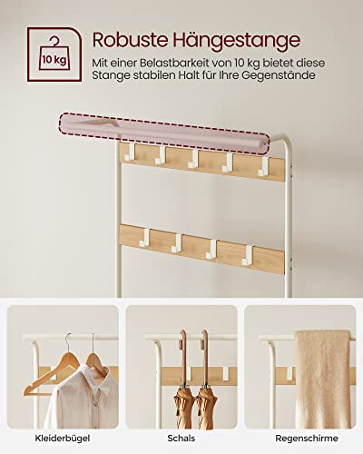 Coat Rack, Coat Stand with Shoe Storage Bench, 4-in-1 Design, with 9 Removable Hooks, a Clothes Rail, for Hallway, Entrance, 33.7 x 77 x 183 cm, Modern, Oak and Cream