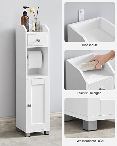 Toilet Cabinet, Bathroom Cabinet, Bathroom Shelf with Adjustable Shelf, Waterproof Feet, for Small Spaces, White