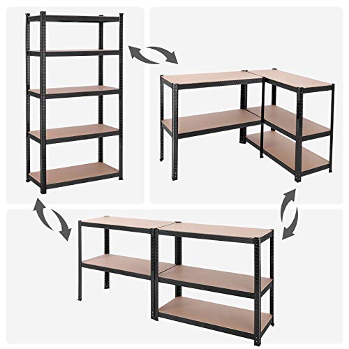 5-Tier Shelving Units, Set of 2 Steel Shelving Units for Storage, Tool-Free Assembly, for Garage, Shed, Load Capacity 875 kg, 40 x 90 x 180 cm, Black