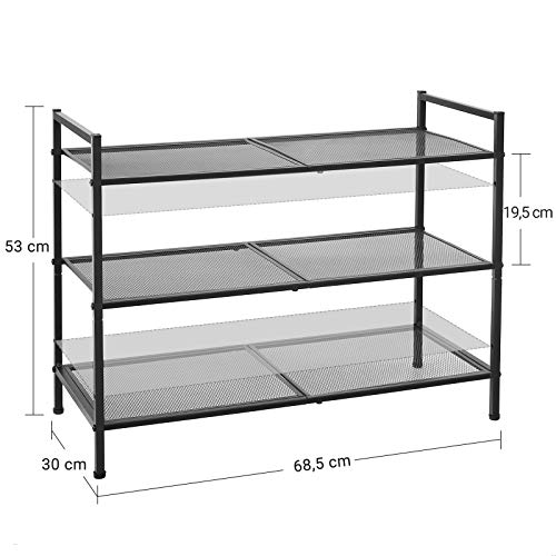 3-Tier Shoe Rack, Stackable Shoe Organiser, 9-12 Pairs of Shoes, Metal Shoe Rack Storage, for Entryway, Living Room, Bathroom, Black