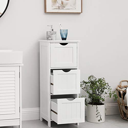 Bathroom Floor Storage Cabinet, Slim Storage Unit 3 Drawers, 32 x 30 x 81 cm, for Bathroom, Living Room, Bedroom, Kitchen, Nordic Scandinavian Style, Matte White