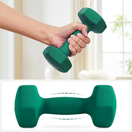 Dumbbells Set, 2 x 4 kg Neoprene Hand Weights, Home Gym Workouts, Waterproof and Non-Slip with Matte Finish, 20.5 x 9 cm, Green