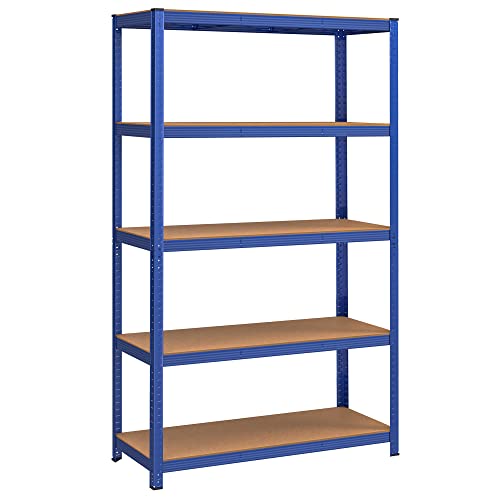 5-Tier Shelving Unit, Steel Shelving Unit for Storage, Tool-Free Assembly, for Garage, Shed, Load Capacity 875 kg, 60 x 120 x 200 cm, Blue