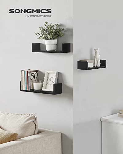 Set of 3 Modern Wall Shelves, Floating Storage Shelving with High Gloss Finish, and Invisible Mounting, Black